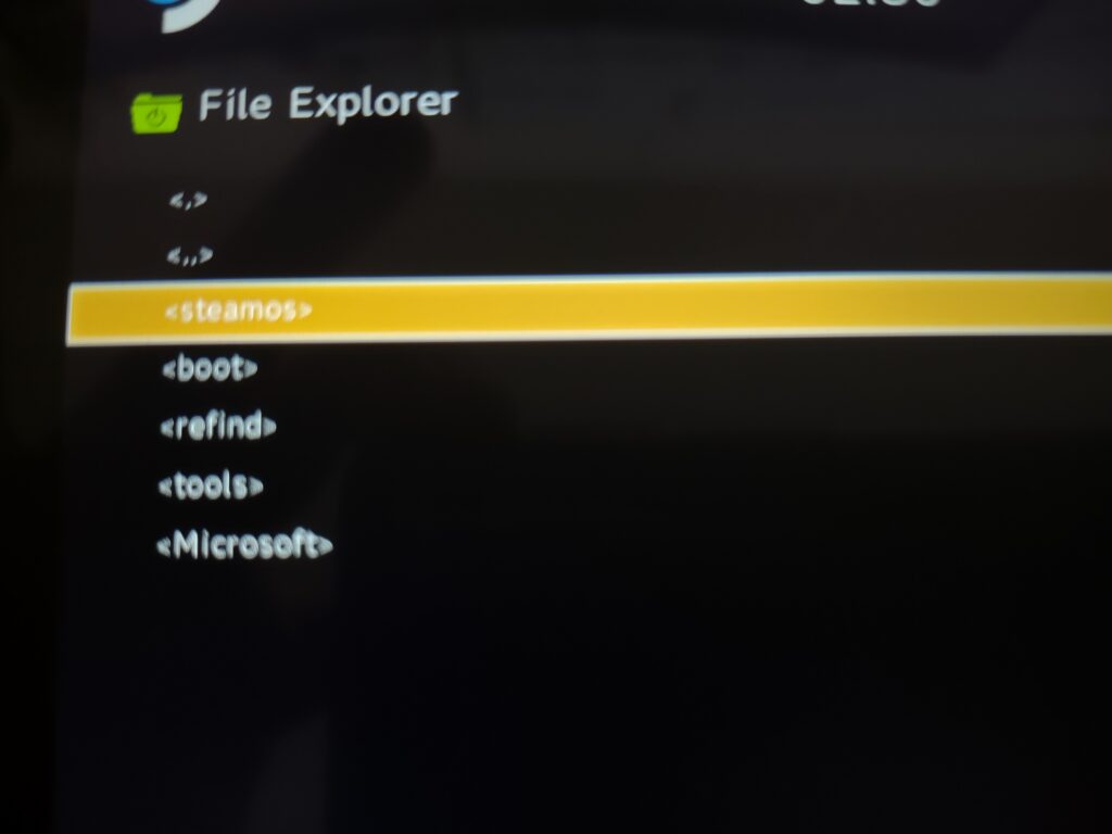 Boot from file: Selecting SteamOS folder.