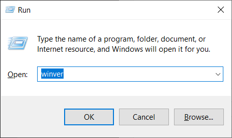 Windows run prompt with winver